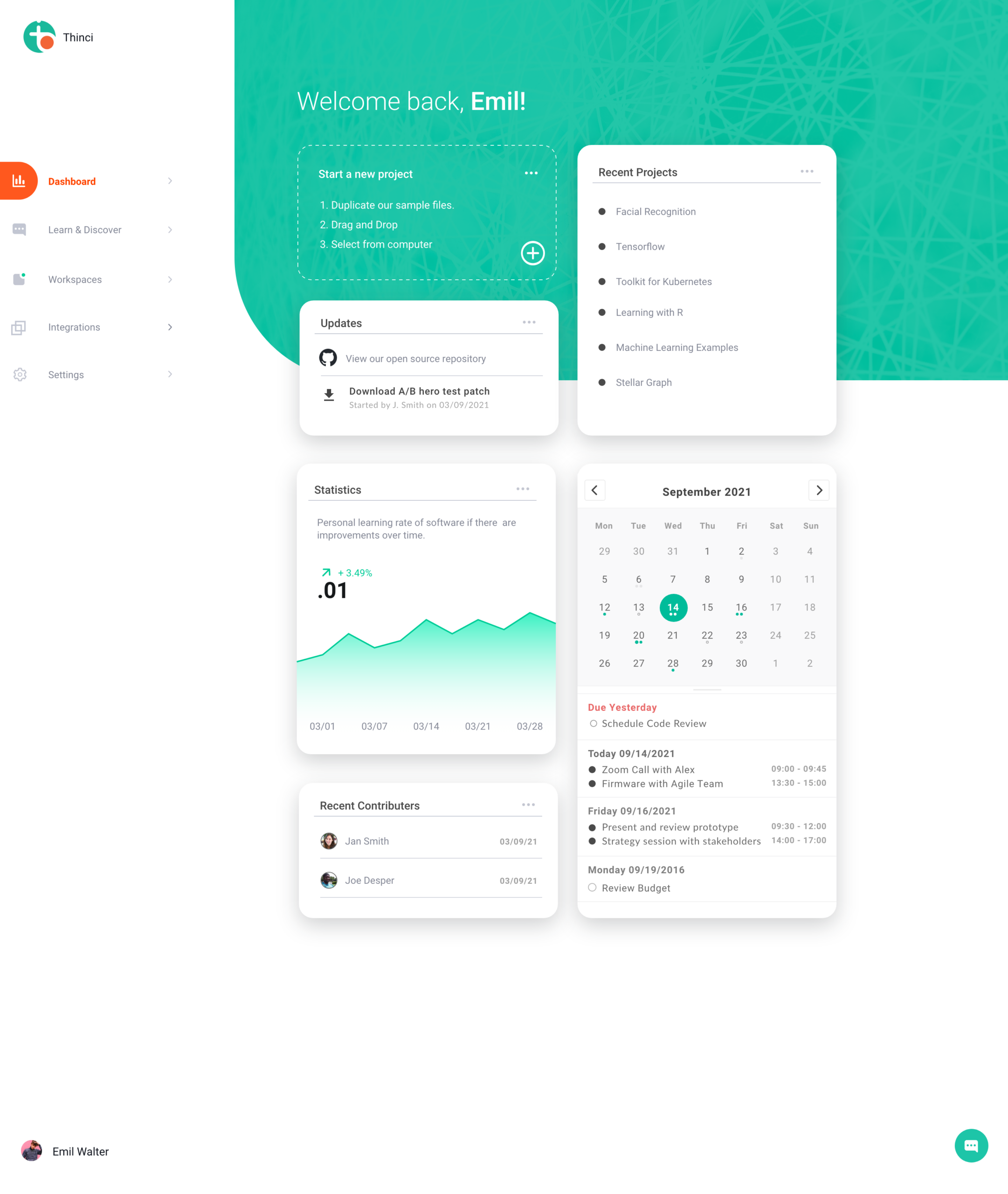 Thinci machine learning dashboard