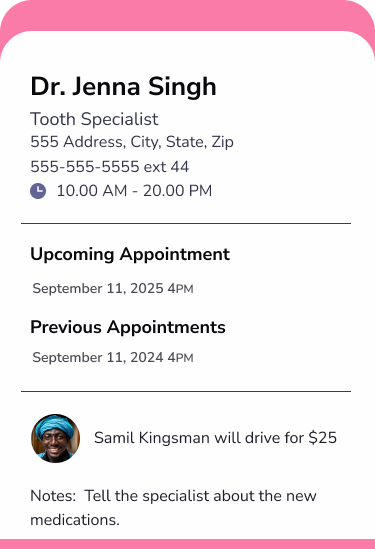 Upcoming appointments page for Carechain